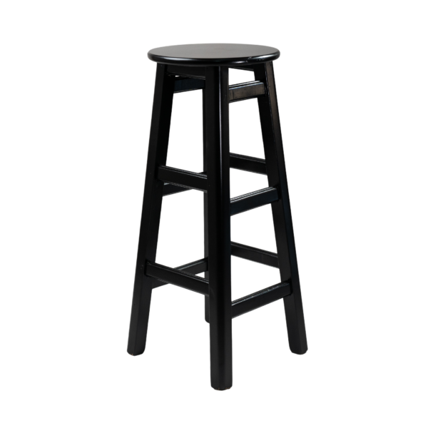 BANQUETA ALTA 75CM MADEIRA ASSENTO REDONDO PAINEL PAINEL LISO VERNIZ - PU RÚSTICO (50% LIXA) PRETO