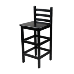 BANQUETÃO C/ENCOSTO ANATÔMICO 70CM MADEIRA ASSENTO PAINEL TECA LISO VERNIZ - PU LISO (100% LIXA) PRETO