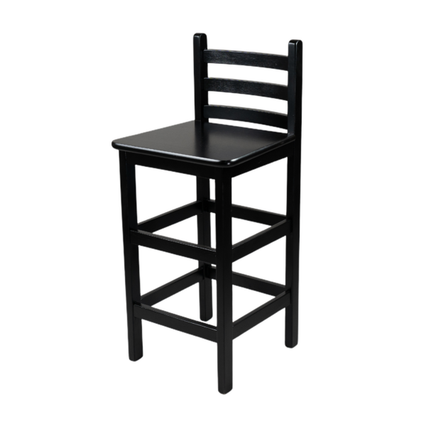 BANQUETÃO C/ENCOSTO ANATÔMICO 70CM MADEIRA ASSENTO PAINEL TECA LISO VERNIZ - PU RÚSTICO (50% LIXA) PRETO