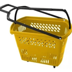 CESTA PLÁSTICA COM ALÇA E RODINHA 30 LITROS 55X35X38 AMARELO