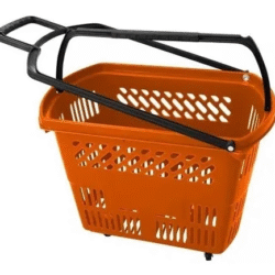 CESTA PLÁSTICA COM ALÇA E RODINHA 30 LITROS 55X35X38 LARANJA