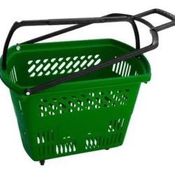 CESTA PLÁSTICA COM ALÇA E RODINHA 30 LITROS 55X35X38 VERDE ESCURO