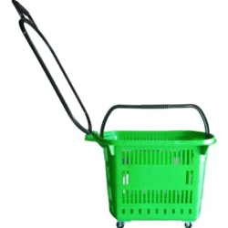 CESTA PLÁSTICA COM ALÇA E RODINHA 30 LITROS 55X35X38 VERDE