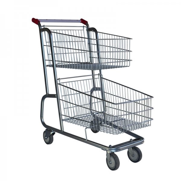 CARRINHO DUPLO CESTO 130 LITROS PESADO GALVANIZADO