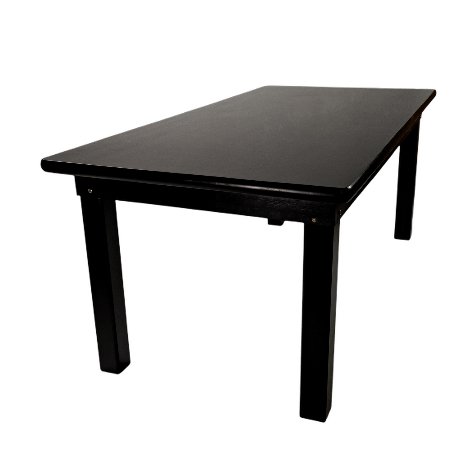 MESA MADEIRA FIXA 100x200 4 PÉS (PÉ 9X9) C/BORDA TAMPO PAINEL TECA LISO VERNIZ - PU LISO (100% LIXA) PRETO