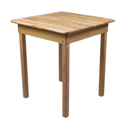 MESA FIXA 70×70 4 PÉS C/ BORDA MADEIRA TAMPO PAINEL LISO CRU S/VERNIZ