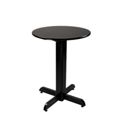 MESA REDONDA 60 Ø PÉ CENTRAL MADEIRA TAMPO PAINEL S/BORDA TECA LISO VERNIZ - PU LISO (100% LIXA) PRETO