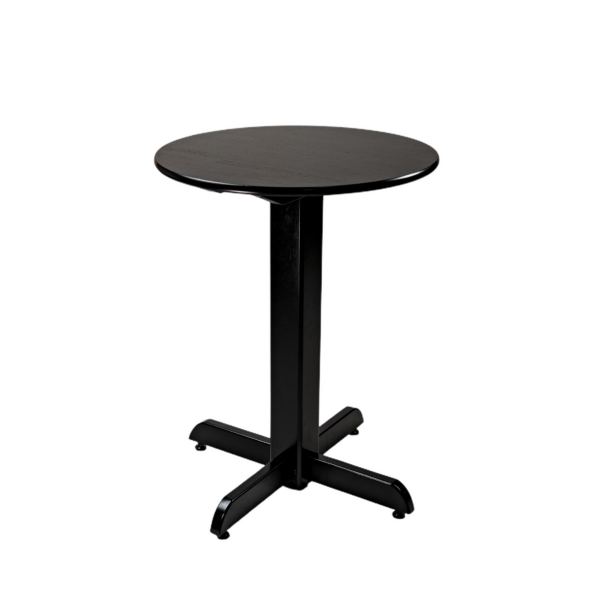 MESA REDONDA 60 Ø PÉ CENTRAL MADEIRA TAMPO PAINEL S/BORDA TECA LISO VERNIZ - PU LISO (100% LIXA) PRETO