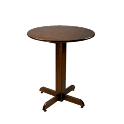 MESA REDONDA 70 Ø PÉ CENTRAL MADEIRA TAMPO PAINEL S/BORDA TECA LISO VERNIZ - PU LISO (100% LIXA) IMBUIA