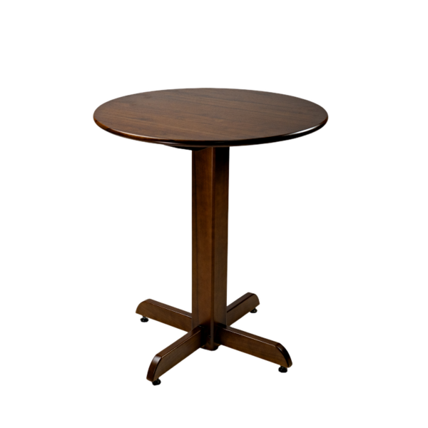 MESA REDONDA 70 Ø PÉ CENTRAL MADEIRA TAMPO PAINEL S/BORDA TECA LISO VERNIZ - PU LISO (100% LIXA) IMBUIA