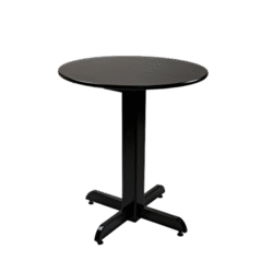 MESA REDONDA 70 Ø PÉ CENTRAL MADEIRA TAMPO PAINEL S/BORDA TECA LISO VERNIZ - PU LISO (100% LIXA) PRETO