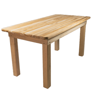 MESA MADEIRA FIXA 80×1,60 4 PÉS (PÉ 9X9) C/BORDA TAMPO PAINEL TECA LISO CRU S/VERNIZ