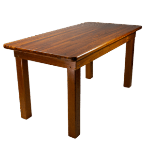 MESA MADEIRA FIXA 80×1,60 4 PÉS (PÉ 9X9) C/BORDA TAMPO PAINEL TECA LISO VERNIZ