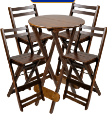 CONJUNTO BISTRÔ DOBR. REDONDO 60CM MADEIRA PAINEL TECA LISO VERNIZ PU RÚSTICO (50% LIXA) PRETO C/2 BANQUETÃO DOBR.