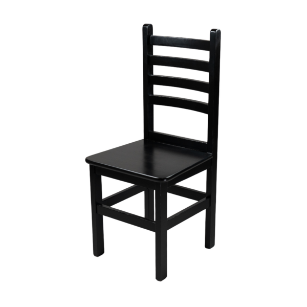 CADEIRA ALTA 98CM ENCOSTO ANATÔMICO MADEIRA ASSENTO PAINEL TECA LISO VERNIZ - PU RÚSTICO (50% LIXA) PRETO