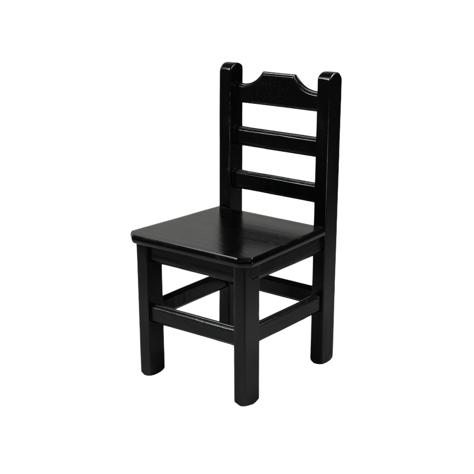 CADEIRINHA INFANTIL MADEIRA ASSENTO PAINEL TECA LISO VERNIZ - PU RÚSTICO (50% LIXA) PRETO