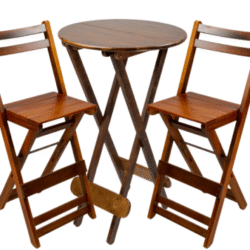 CONJUNTO BISTRÔ DOBR. REDONDO 60CM MADEIRA PAINEL PINUS LISO VERNIZ PU RÚSTICO (50% LIXA) PRETO C/2 BANQUETÃO DOBR.