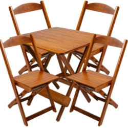 CONJUNTO MESA DOBR. 60X60 MADEIRA PAINEL PINUS LISO VERNIZ - PU RÚSTICO (50% LIXA) PRETO C/4 CADEIRAS DOBRAVEL RETRO RETO