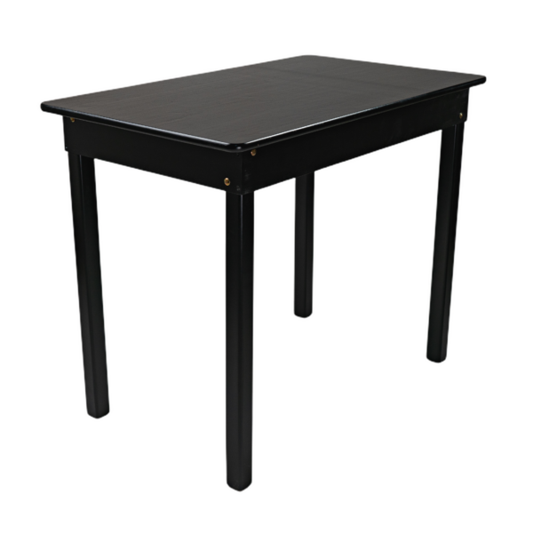 MESA MADEIRA FIXA 60x100 4 PÉS (PÉ 5X5) TAMPO PAINEL TECA LISO VERNIZ - PU RÚSTICO (50% LIXA) PRETO
